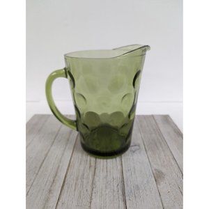 Hazel Atlas Eldorado Avocado Green Optic Dot Glass Pitcher 8" Tall